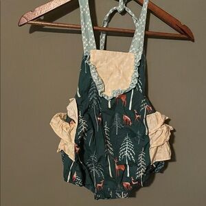 Ricrac & ruffles Green Forest Print Baby Romper 18m
